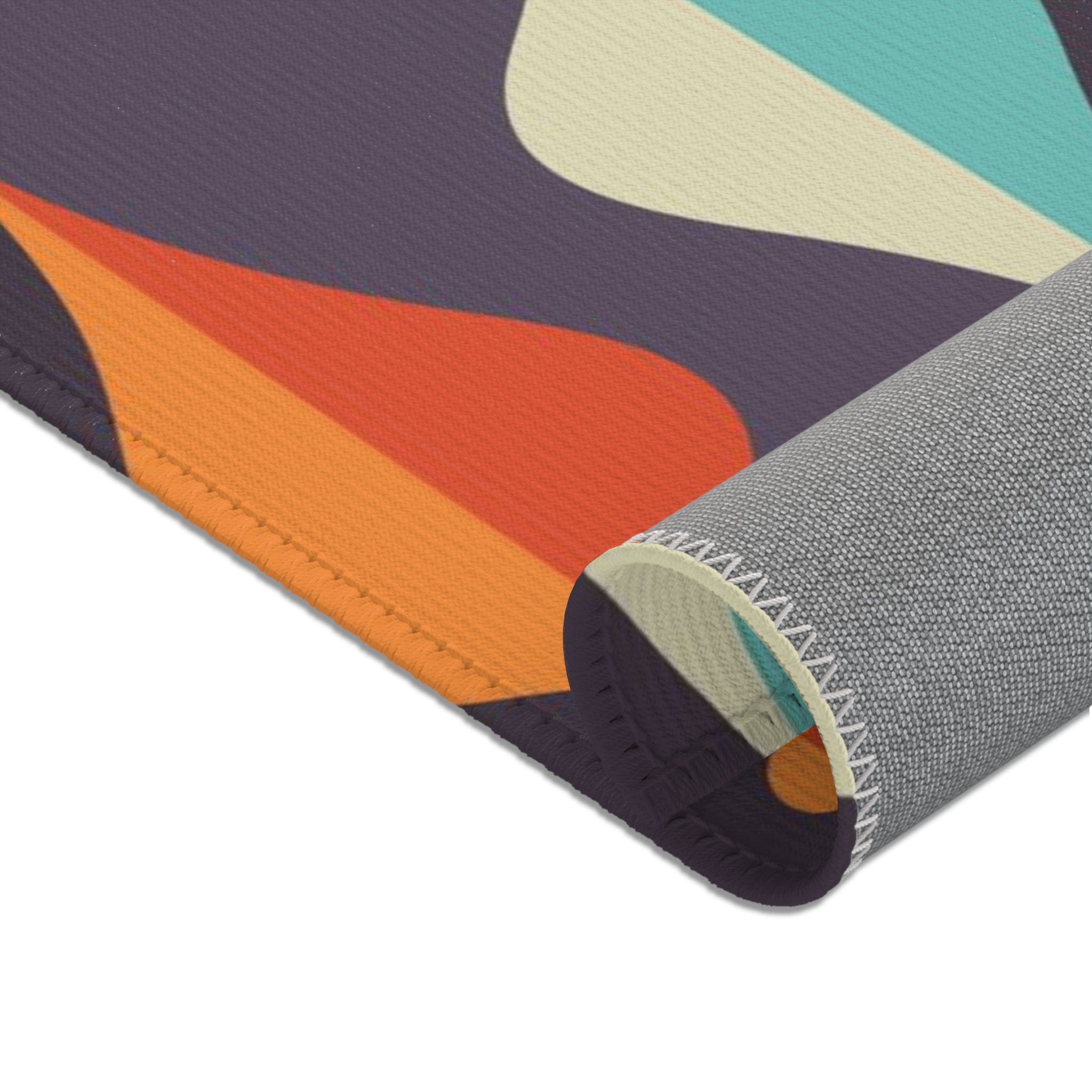 Mid Century Modern Area Rug, Geometric Groovy Wave Lanterns, Eggplant Purple, Orange, Mustard Yellow, Teal, Retro Home Mod Home Decor Home Decor
