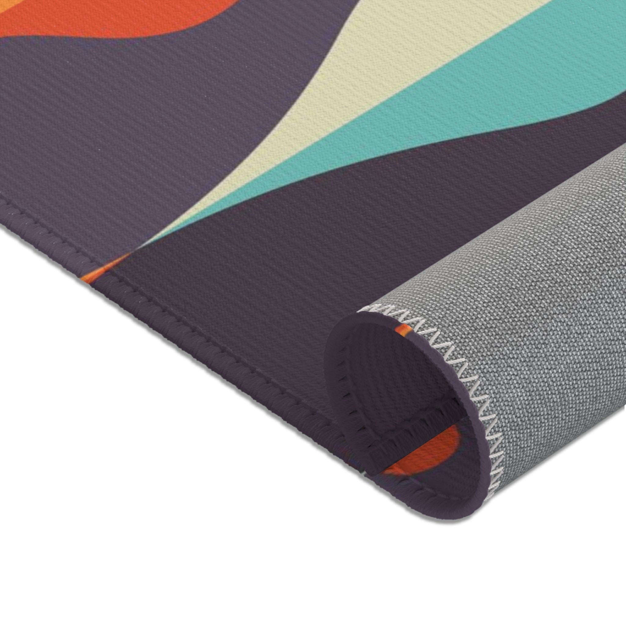 Mid Century Modern Area Rug, Geometric Groovy Wave Lanterns, Eggplant Purple, Orange, Mustard Yellow, Teal, Retro Home Mod Home Decor Home Decor