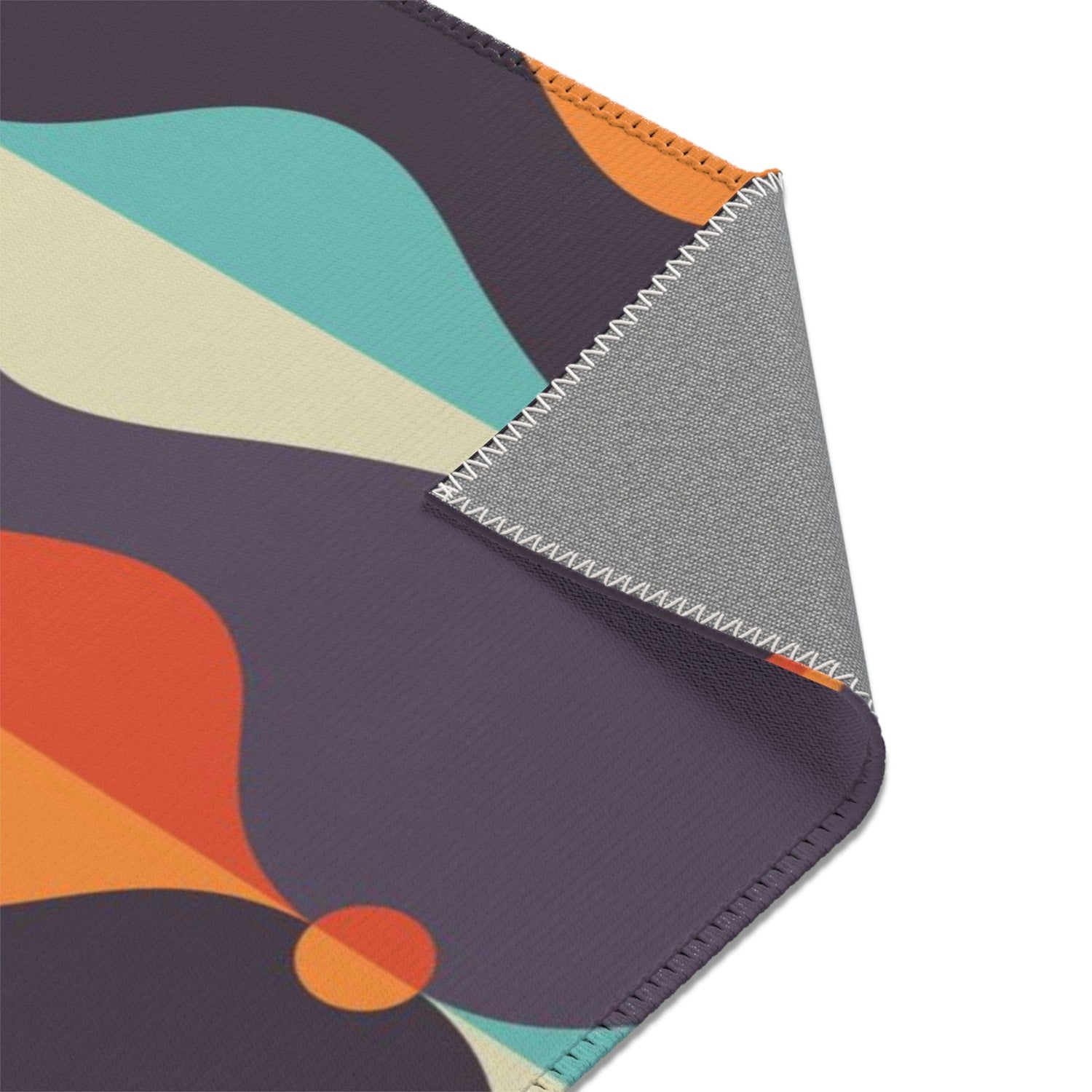 Mid Century Modern Area Rug, Geometric Groovy Wave Lanterns, Eggplant Purple, Orange, Mustard Yellow, Teal, Retro Home Mod Home Decor Home Decor