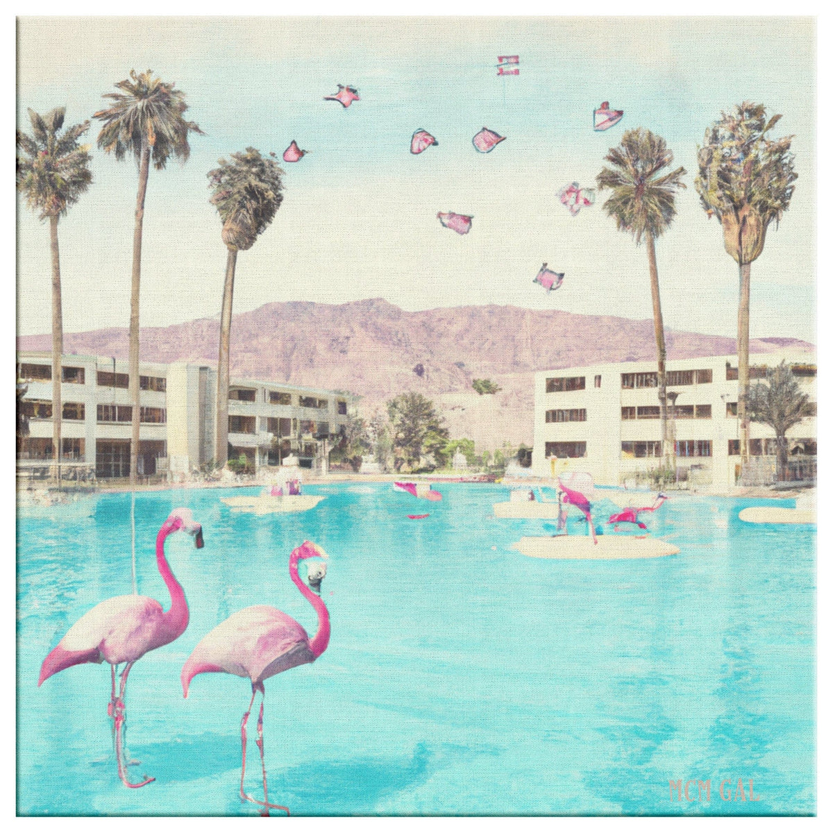 Mid Century Modern Art, Pink Flamingos, Palm Springs California Desert, Retro Wall Art Wall Art