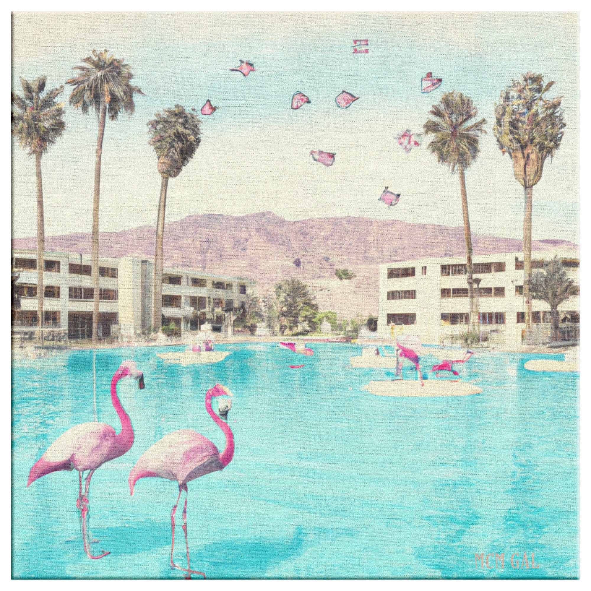 Mid Century Modern Art, Pink Flamingos, Palm Springs California Desert, Retro Wall Art Wall Art