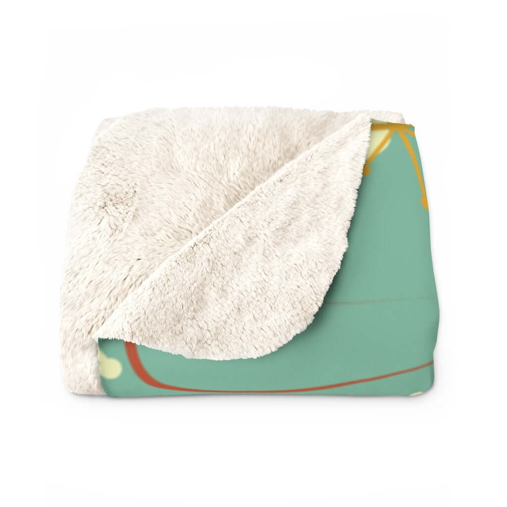 Mid Century Modern Atomic Boomerang Retro Blanket, Mint Green, Rust, Cream Cozy Sherpa Fleece Home Decor