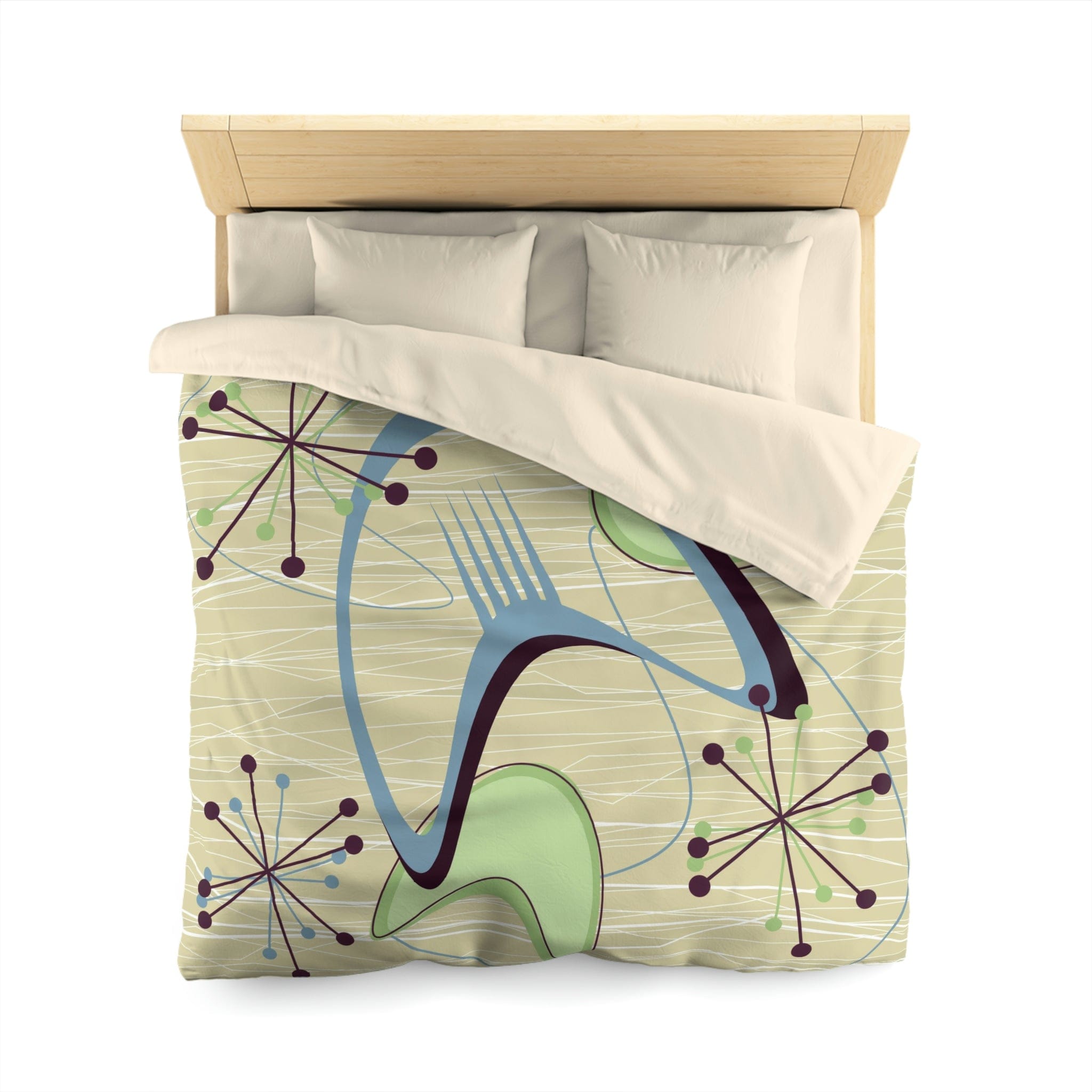 Mid Century Modern Atomic Boomerang, Retro, Green, Blue, Starburst, Sputnik Modern Duvet Cover Home Decor
