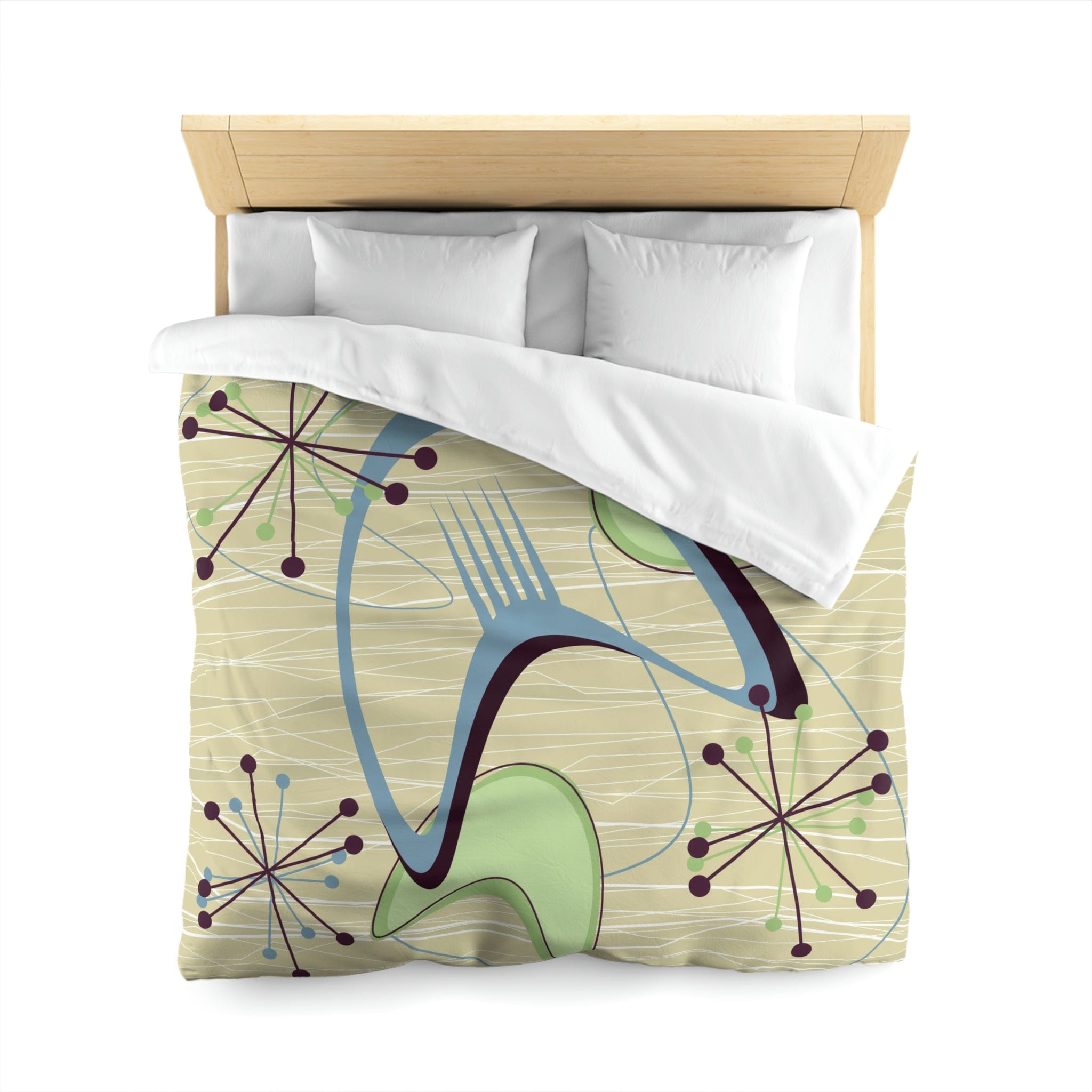 Mid Century Modern Atomic Boomerang, Retro, Green, Blue, Starburst, Sputnik Modern Duvet Cover Home Decor