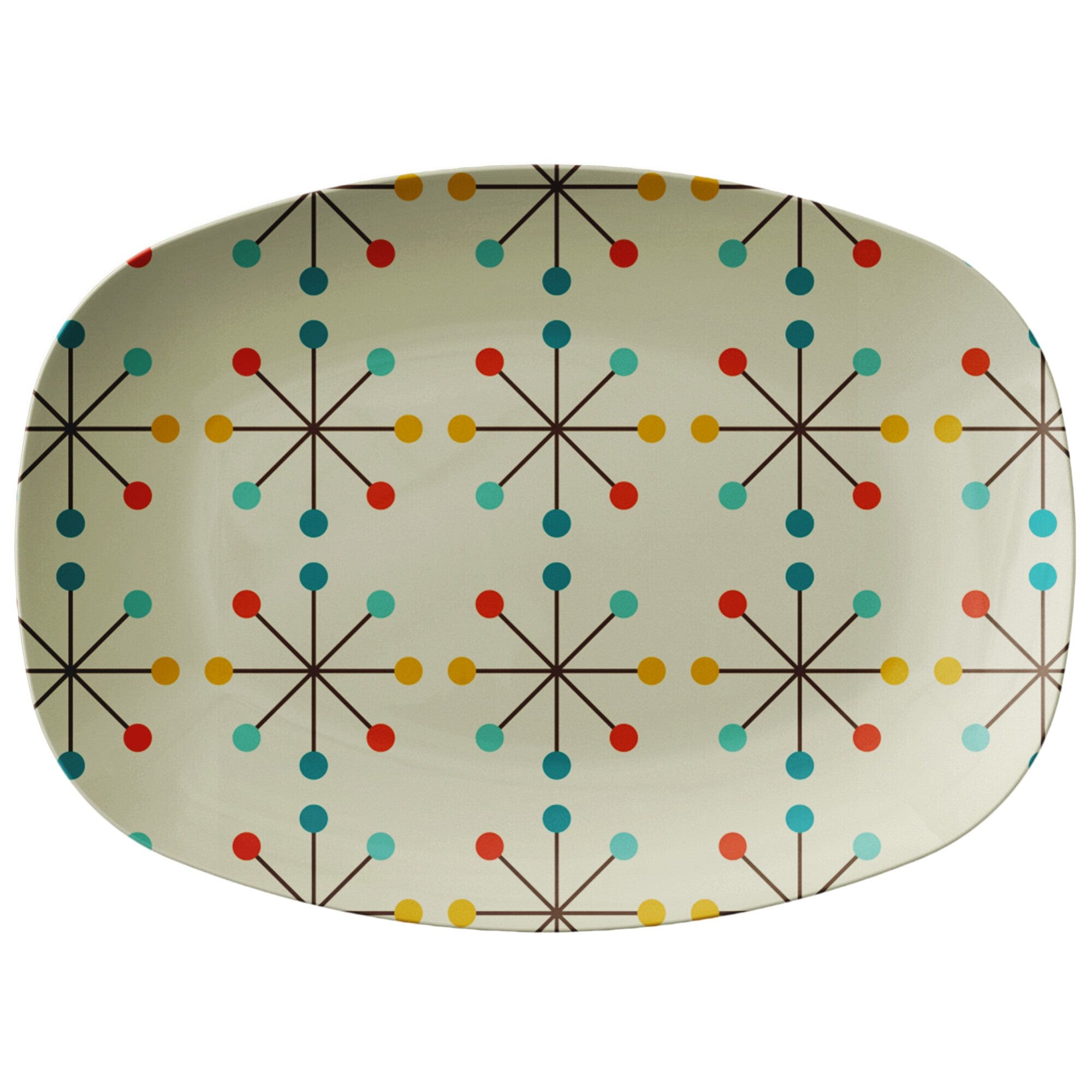 Mid Century Modern Atomic Clock Starburst, Retro Mid Mod Party Platter Kitchenware