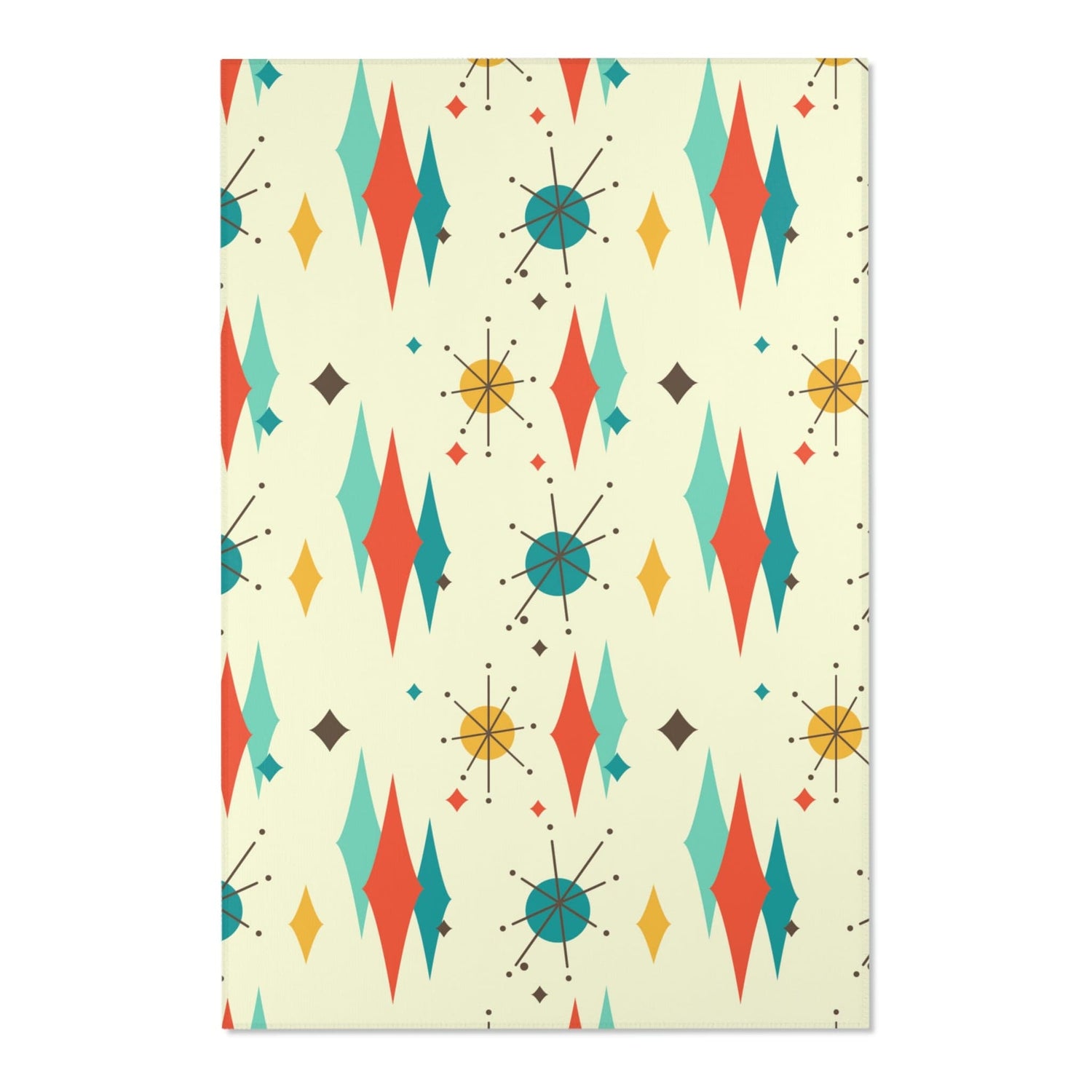 Mid Century Modern Atomic Franciscan Retro MCM Mid Mod, Creamy Beige, Teal, Aqua, Mustard Yellow Area Rug Home Decor