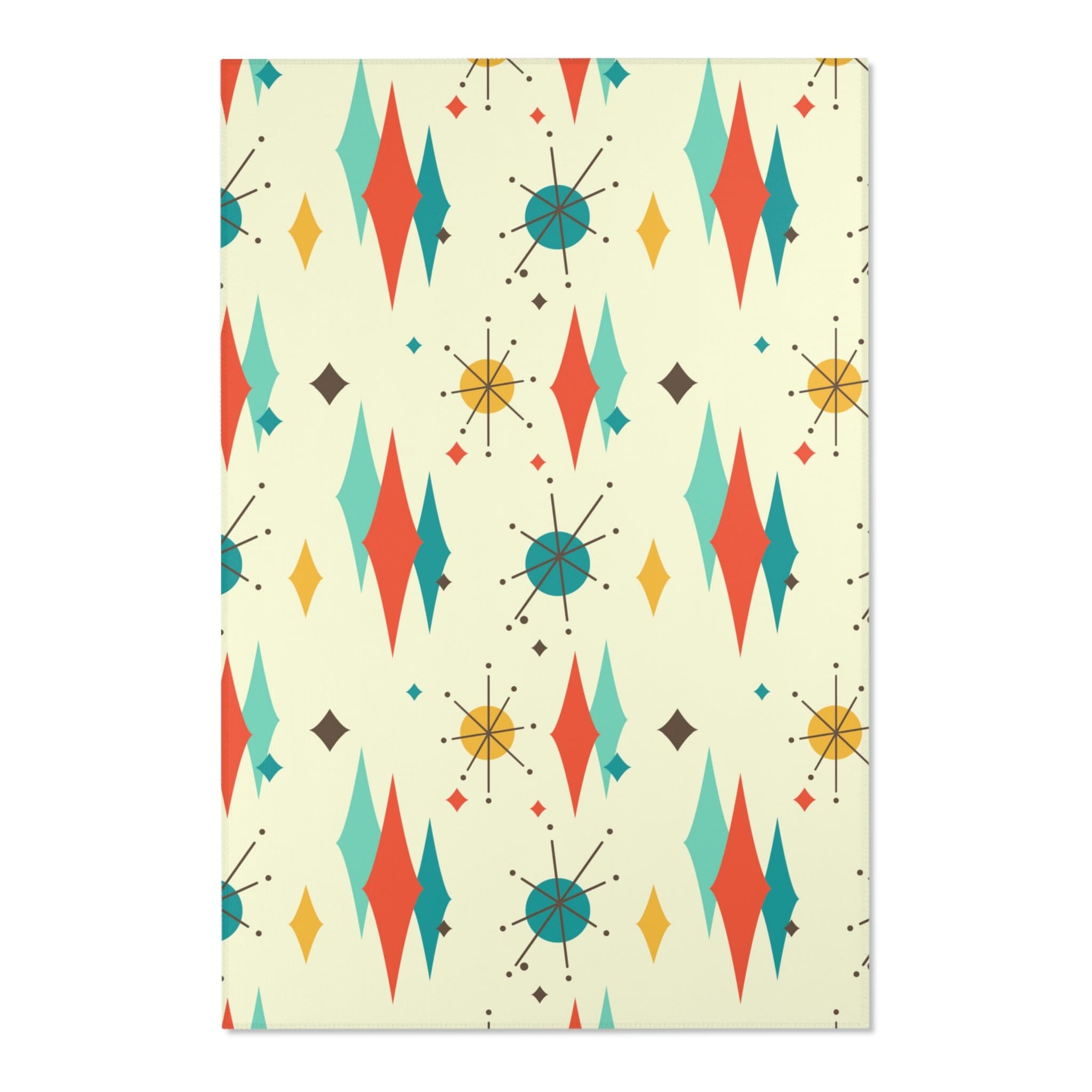 Mid Century Modern Atomic Franciscan Retro MCM Mid Mod, Creamy Beige, Teal, Aqua, Mustard Yellow Area Rug Home Decor