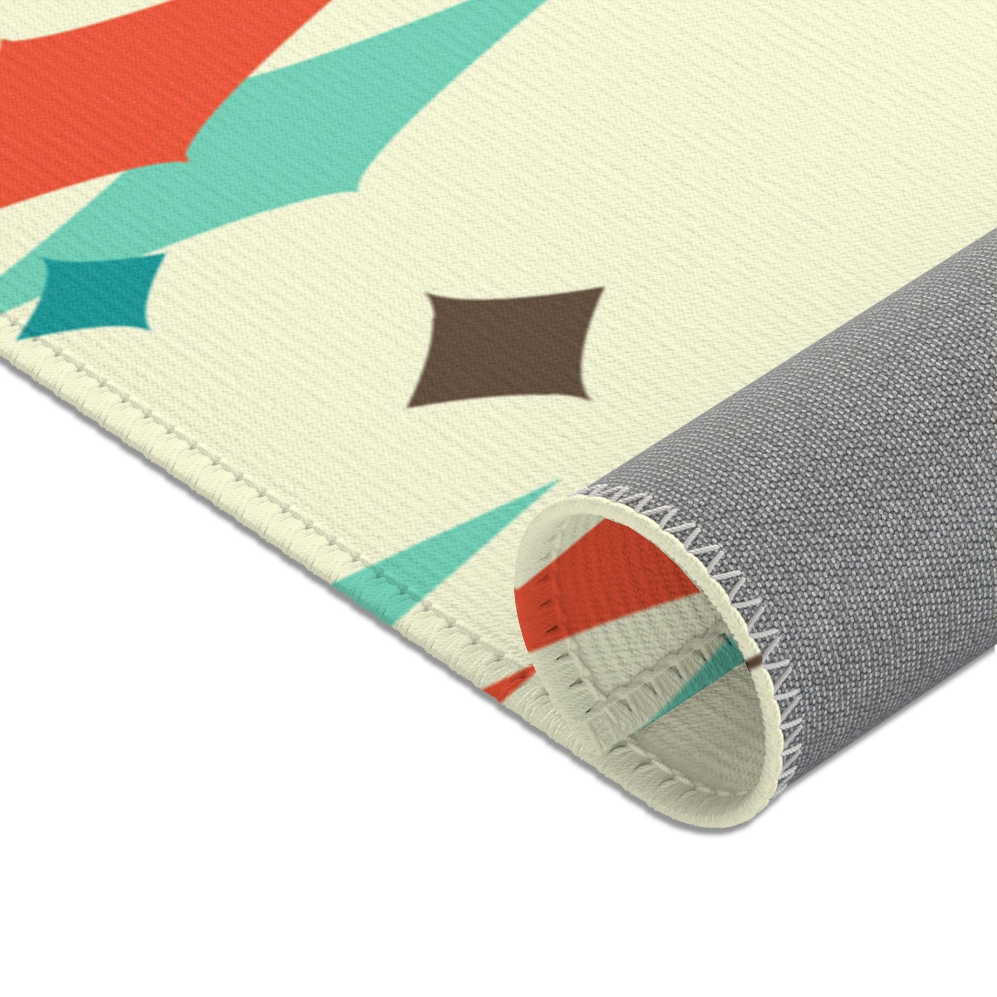 Mid Century Modern Atomic Franciscan Retro MCM Mid Mod, Creamy Beige, Teal, Aqua, Mustard Yellow Area Rug Home Decor