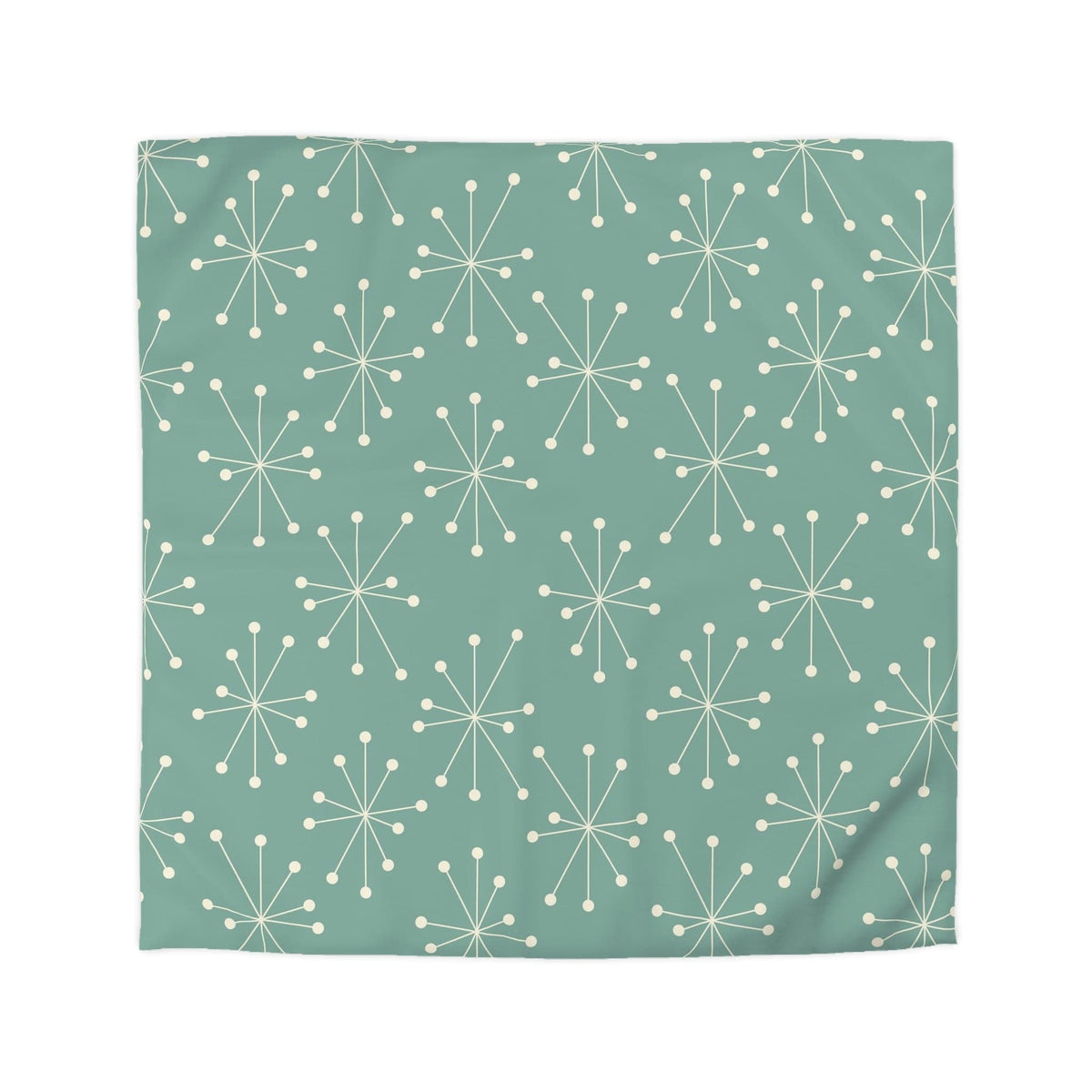 Mid Century Modern, Atomic Starburst, Cream Stars, Aqua Blue Green Microfiber Duvet Cover Home Decor