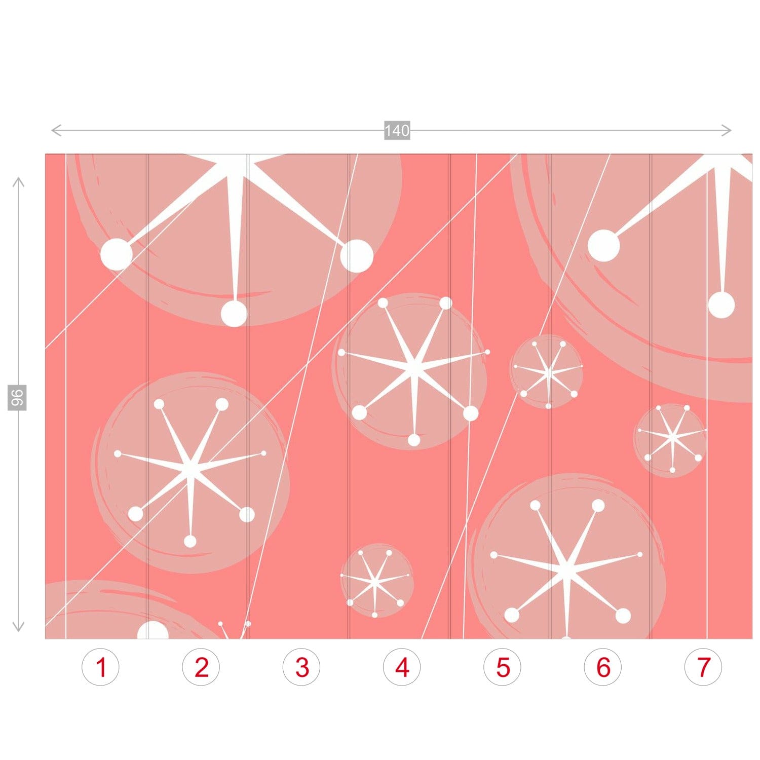 Mid Century Modern, Atomic Starburst, Retro Pink, White, Peel And Stick Wall Murals Wallpaper