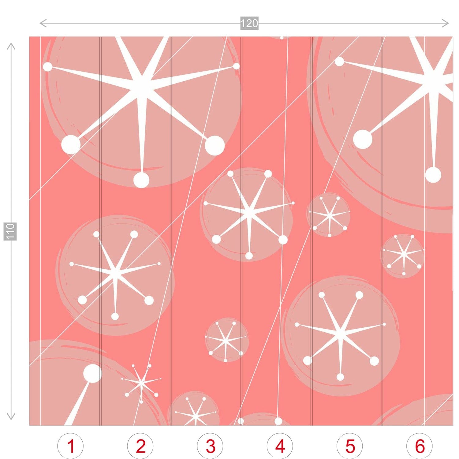 Mid Century Modern, Atomic Starburst, Retro Pink, White, Peel And Stick Wall Murals Wallpaper