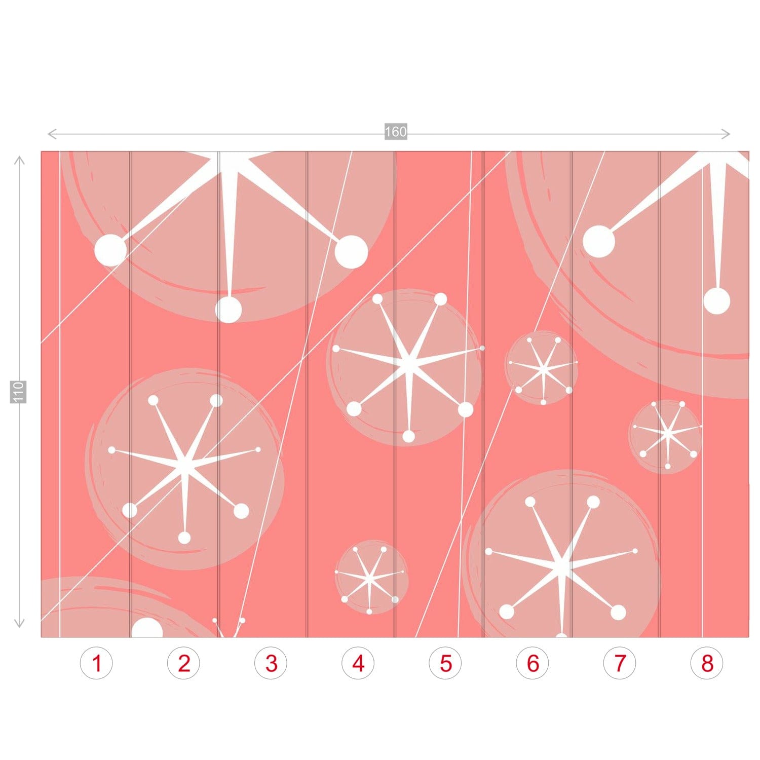 Mid Century Modern, Atomic Starburst, Retro Pink, White, Peel And Stick Wall Murals Wallpaper
