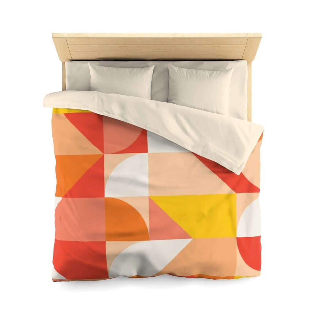 Mid Century Modern Bedding Bright Yellow, Orange, Pink, Beige Retro Geometric MCM Design Duvet Cover