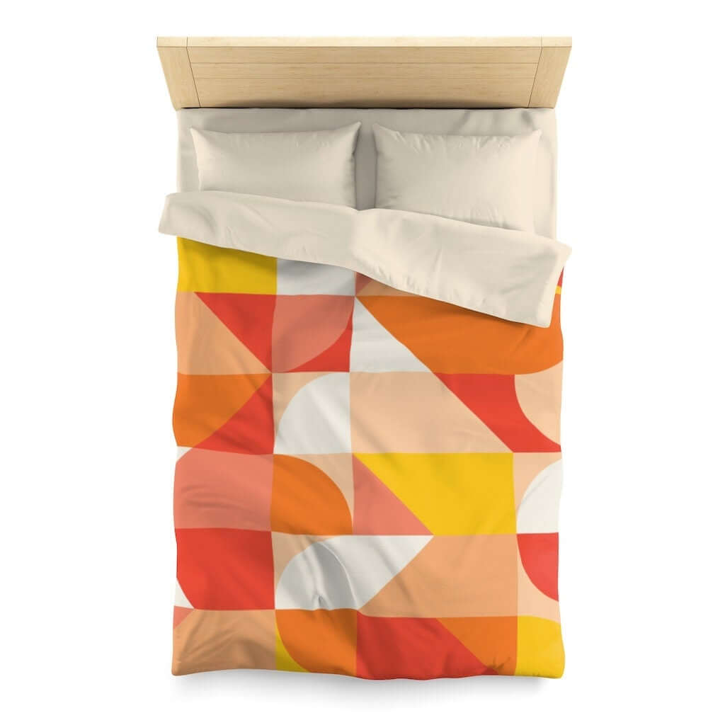 Mid Century Modern Bedding Bright Yellow, Orange, Pink, Beige Retro Geometric MCM Design Duvet Cover
