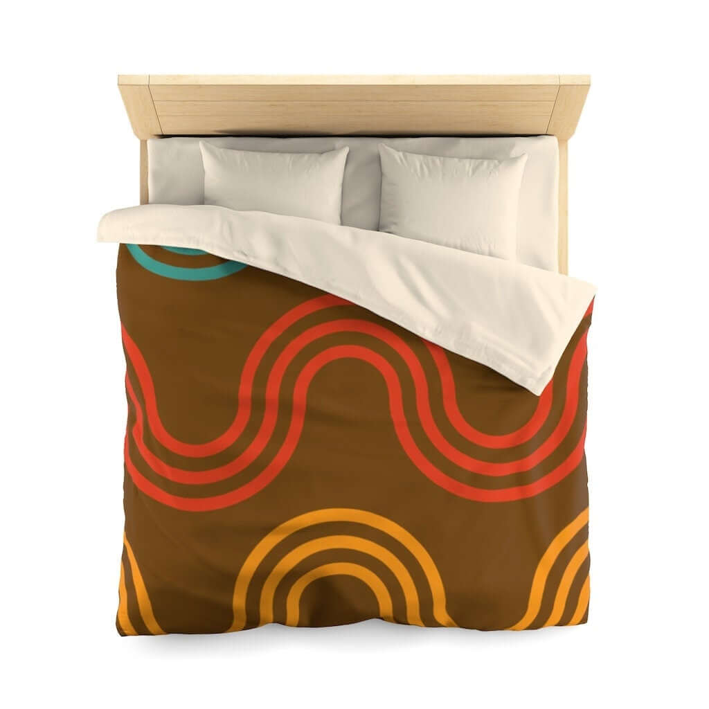 Mid Century Modern Bedding Microfiber Duvet Cover Chocolate Brown, Blue, Mustard Yellow Retro Boho Vibe