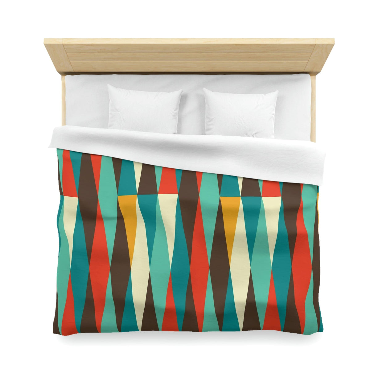 Mid Century Modern Bedding, Teal Blue, Cream, Burnt Orange, Chocolate Brown Geometric Atomic Diamonds MCM Mod Duvet Cover Home Decor