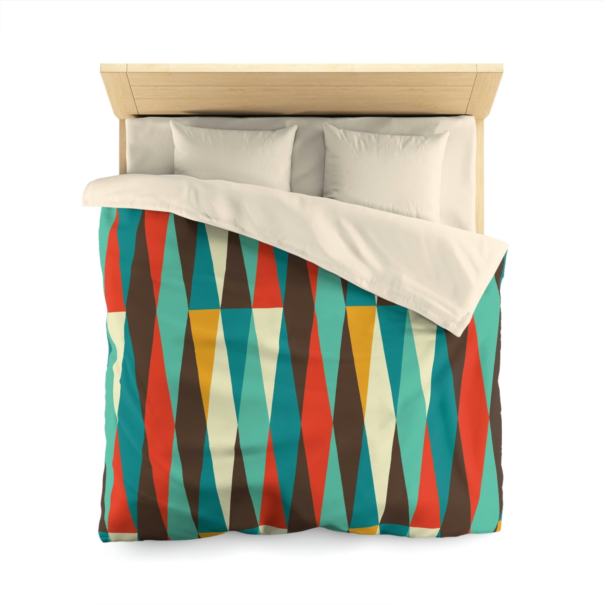 Mid Century Modern Bedding, Teal Blue, Cream, Burnt Orange, Chocolate Brown Geometric Atomic Diamonds MCM Mod Duvet Cover Home Decor