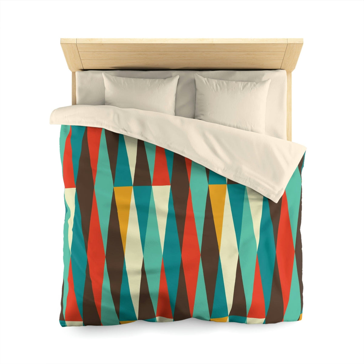 Mid Century Modern Bedding, Teal Blue, Cream, Burnt Orange, Chocolate Brown Geometric Atomic Diamonds MCM Mod Duvet Cover Home Decor