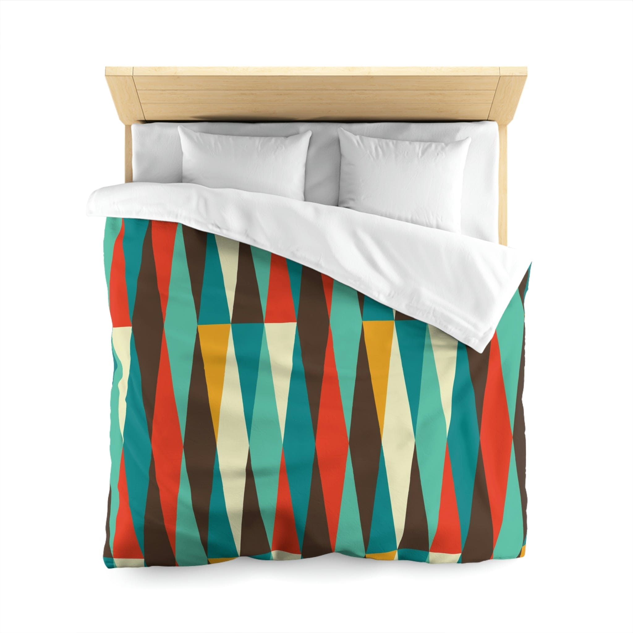 Mid Century Modern Bedding, Teal Blue, Cream, Burnt Orange, Chocolate Brown Geometric Atomic Diamonds MCM Mod Duvet Cover Home Decor