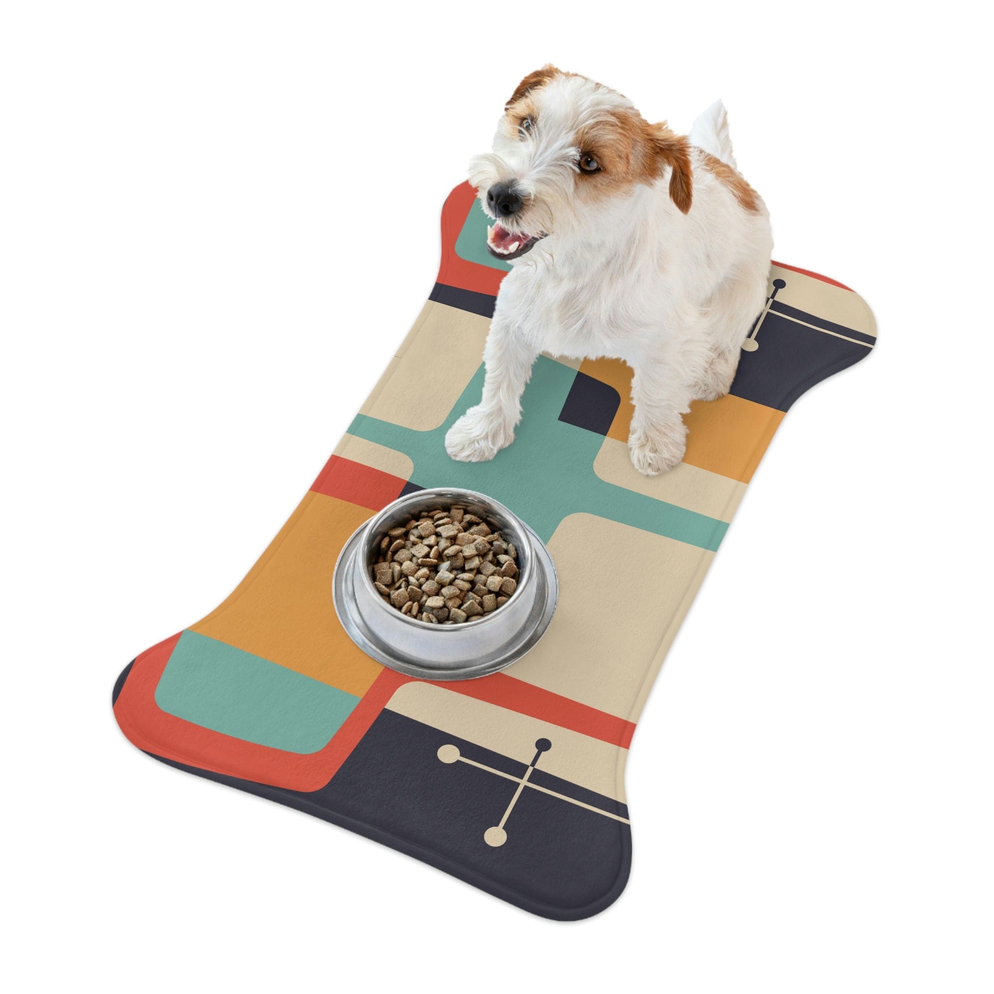Mid Century Modern, Beige, Charcoal Gray, Mustard Yellow, Aqua Retro, Dog, Cat Pet Feeding Mats Pets