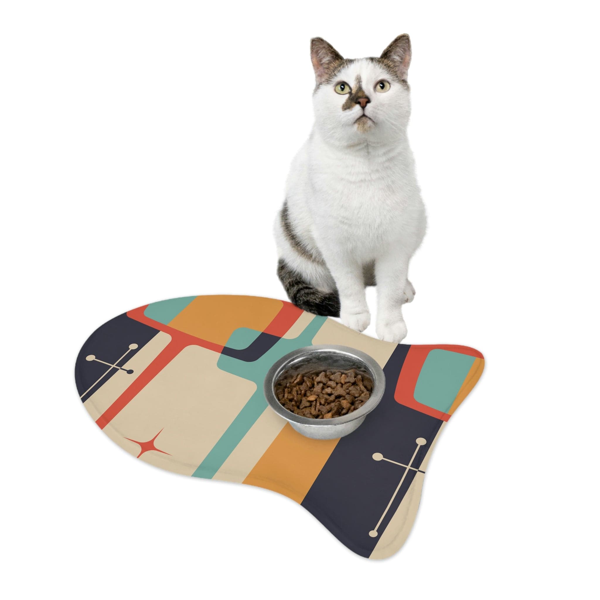 Mid Century Modern, Beige, Charcoal Gray, Mustard Yellow, Aqua Retro, Dog, Cat Pet Feeding Mats Pets