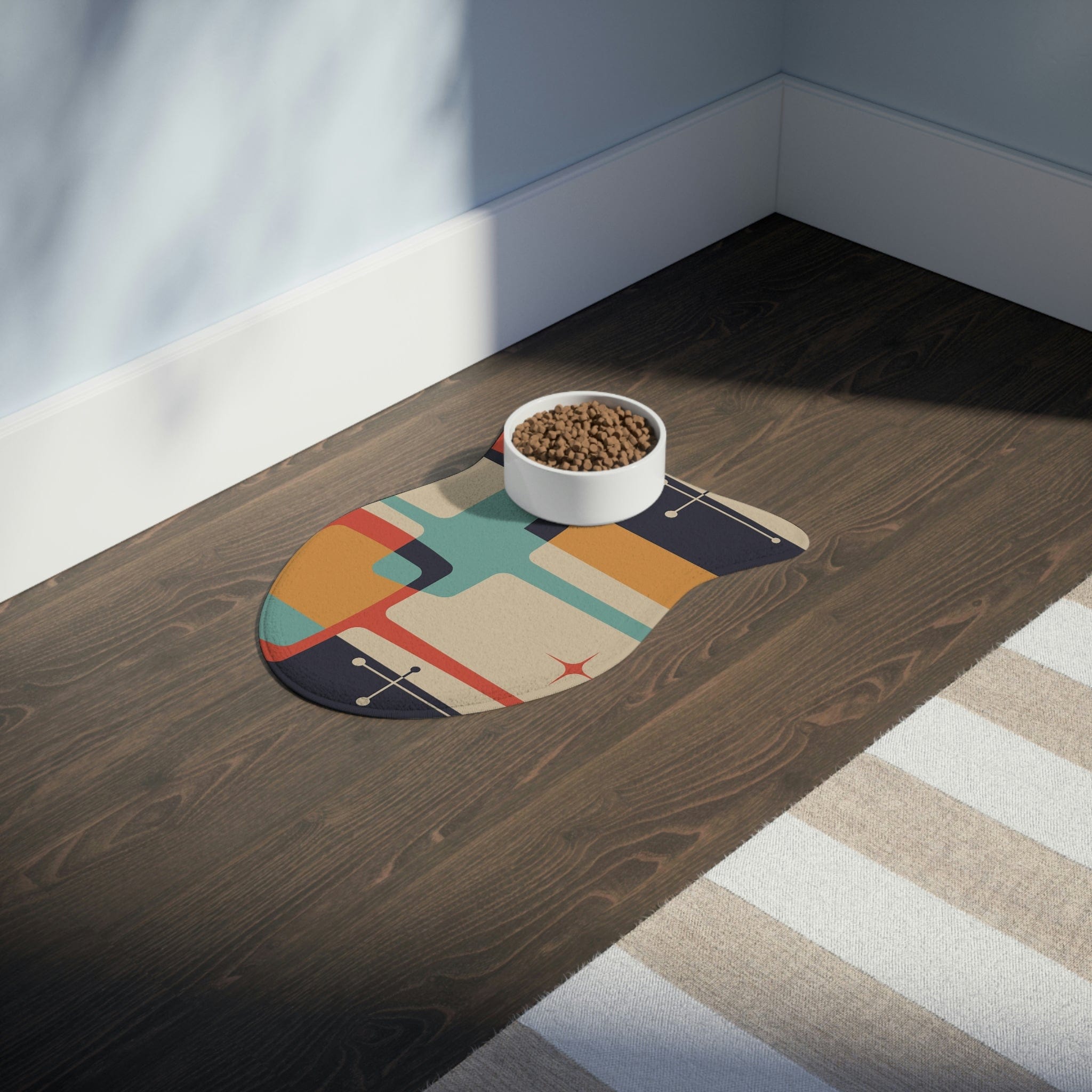 Mid Century Modern, Beige, Charcoal Gray, Mustard Yellow, Aqua Retro, Dog, Cat Pet Feeding Mats Pets