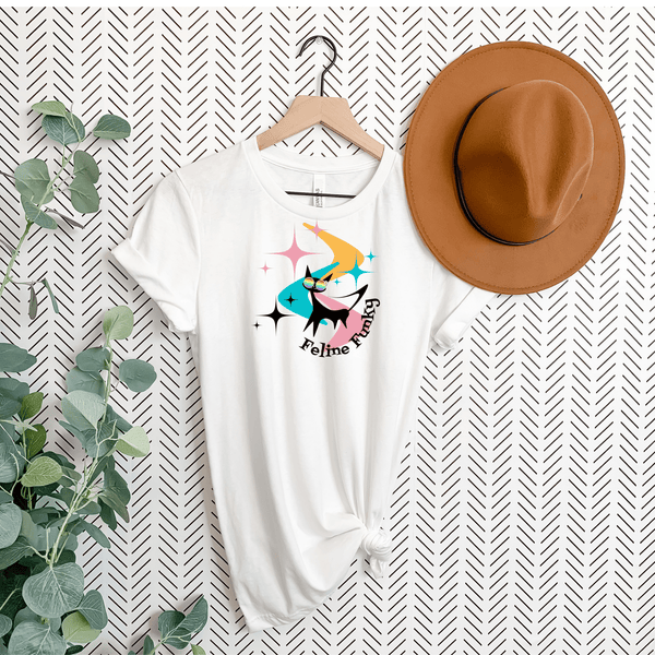Mid Century Modern, Cat Mod, Black Cat Lover, Groovy, Funny Retro Tees, Feline Funky, MCM Boomerangs, Atomic Starburst Gifts For Her