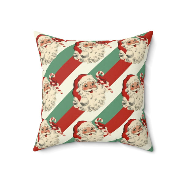 Mid Century Modern Christmas, Retro 1950's Vintage Smiling Santa Claus, Candy Cane Striped, Jolly Saint Nicholas Christmas Pillow