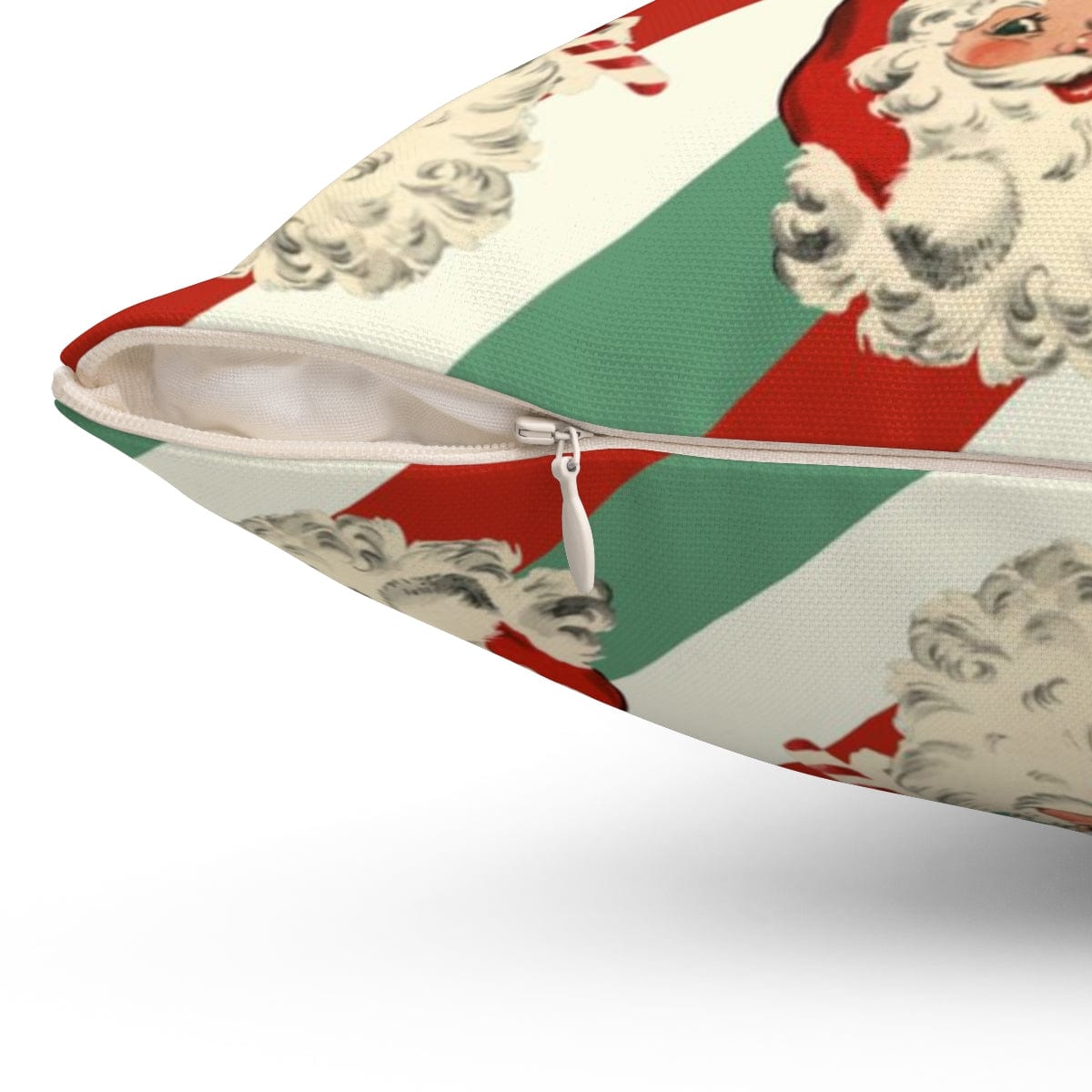 Mid Century Modern Christmas, Retro 1950's Vintage Smiling Santa Claus, Candy Cane Striped, Jolly Saint Nicholas Christmas Pillow Home Decor