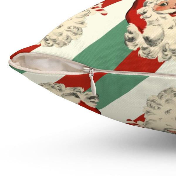 Mid Century Modern Christmas, Retro 1950's Vintage Smiling Santa Claus, Candy Cane Striped, Jolly Saint Nicholas Christmas Pillow