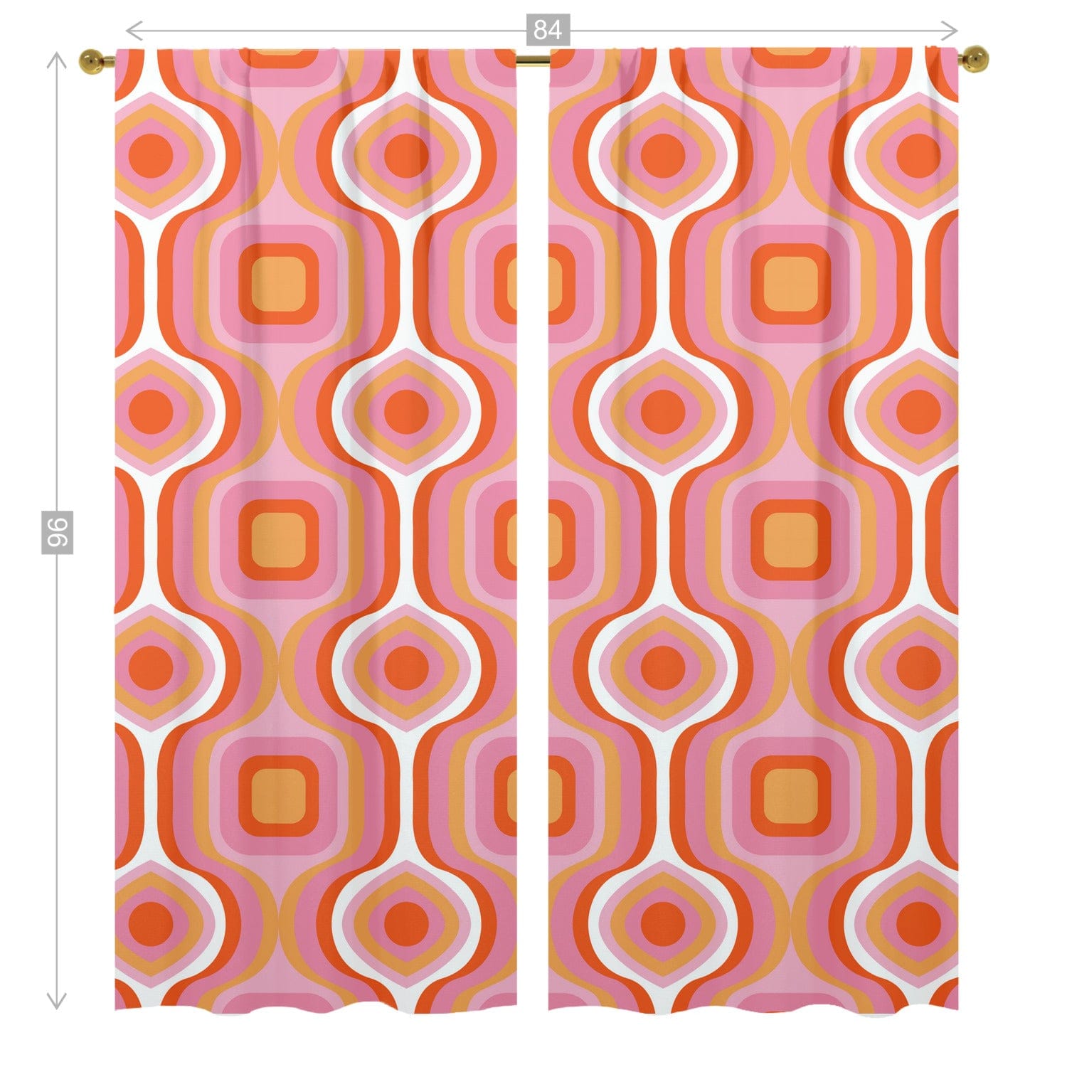 Mid Century Modern Curtains, MCM Mid Mod Pink, White, Yellow Googie, Abstract, Geometric Retro Window Curtains (two panels) Curtains