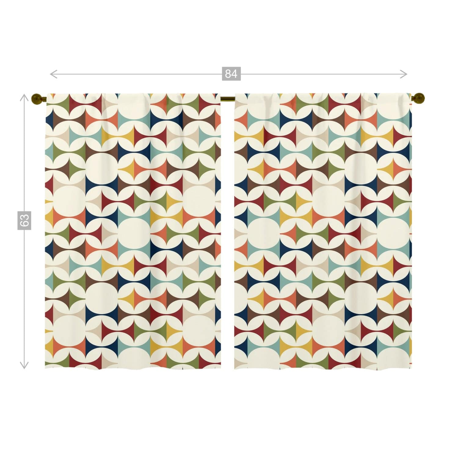 Mid Century Modern Curtains, Retro Scandinavian Modern Danish Geometric Design, Green, Brown, Beige, Yellow, Teal, Custom Length Window Curtains (two panels) Curtains