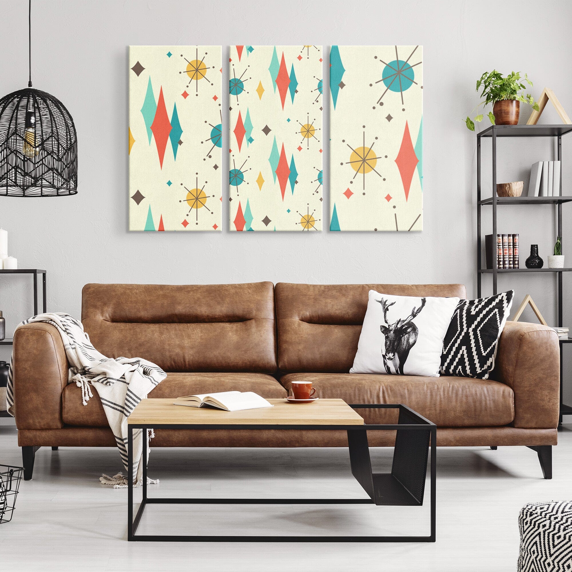 Mid Century Modern Franciscan Diamond Retro Three Piece Canvas Custom Art Wall Art