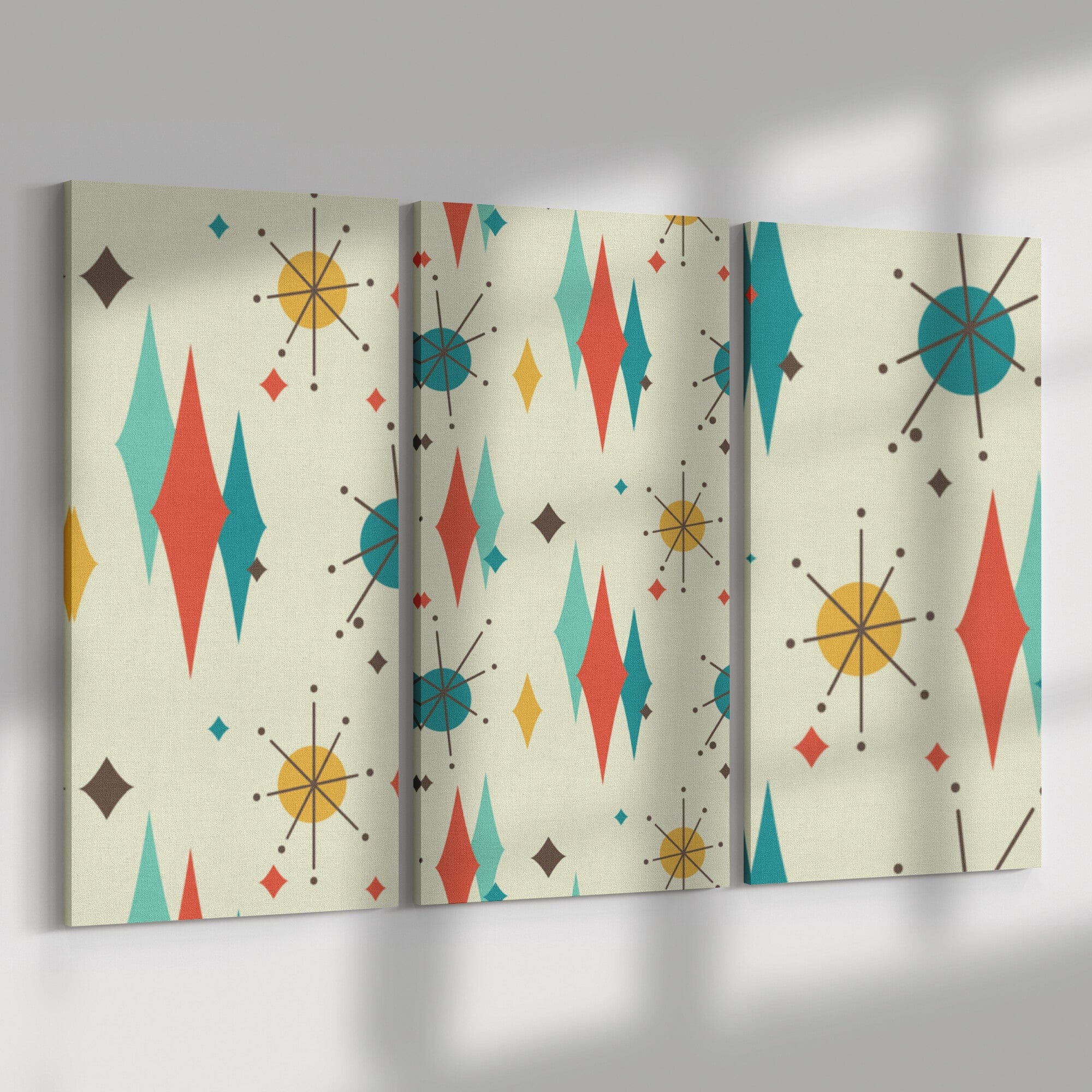 Mid Century Modern Franciscan Diamond Retro Three Piece Canvas Custom Art Wall Art