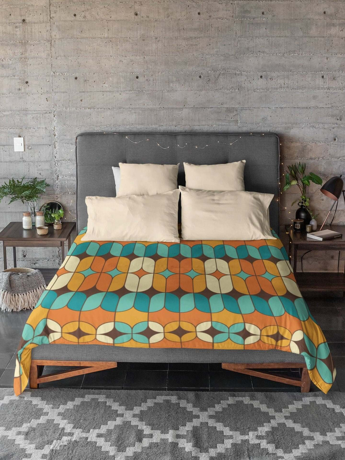 Mid Century Modern Geometric Multi-Color earth-toned Microfiber Duvet Cover