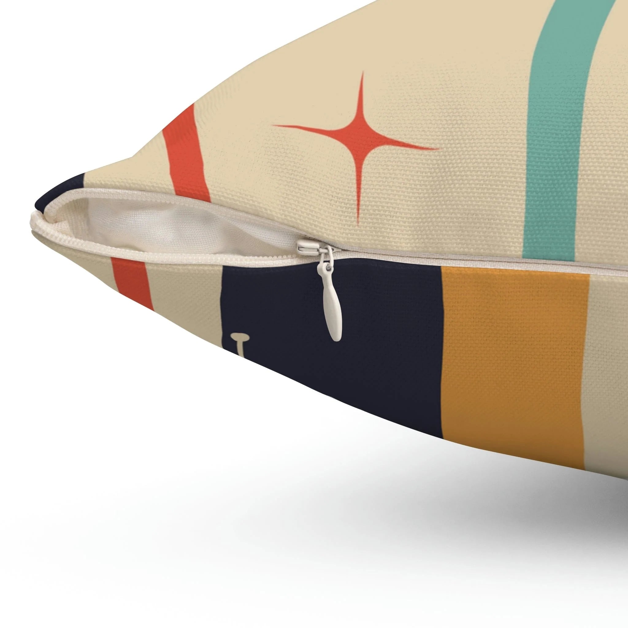 Mid Century Modern Geometric, Teal Blue, Mustard Yellow, Coral, Atomic Starburst Retro Pillow Case And Insert Home Decor