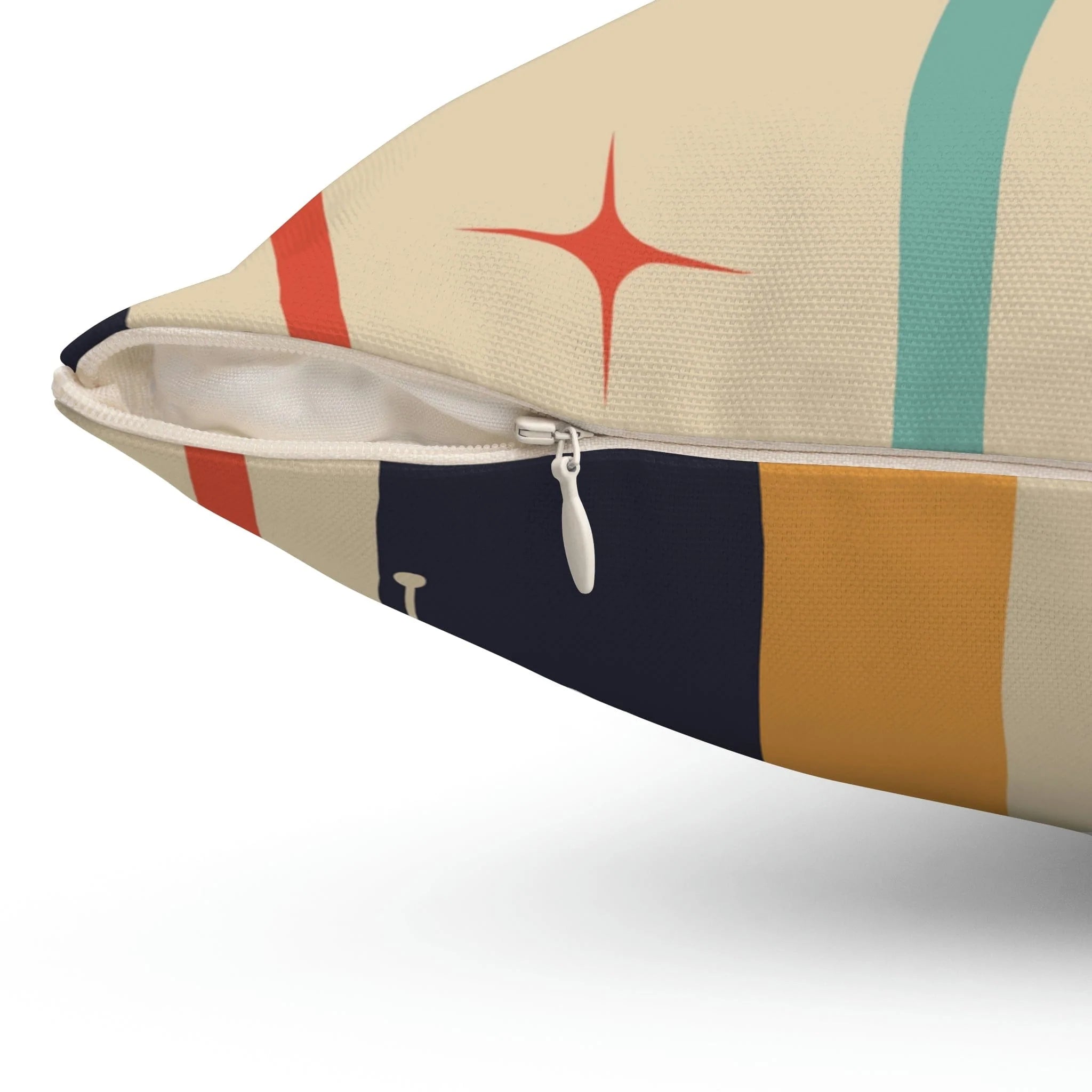 Mid Century Modern Geometric, Teal Blue, Mustard Yellow, Coral, Atomic Starburst Retro Pillow Case And Insert Home Decor