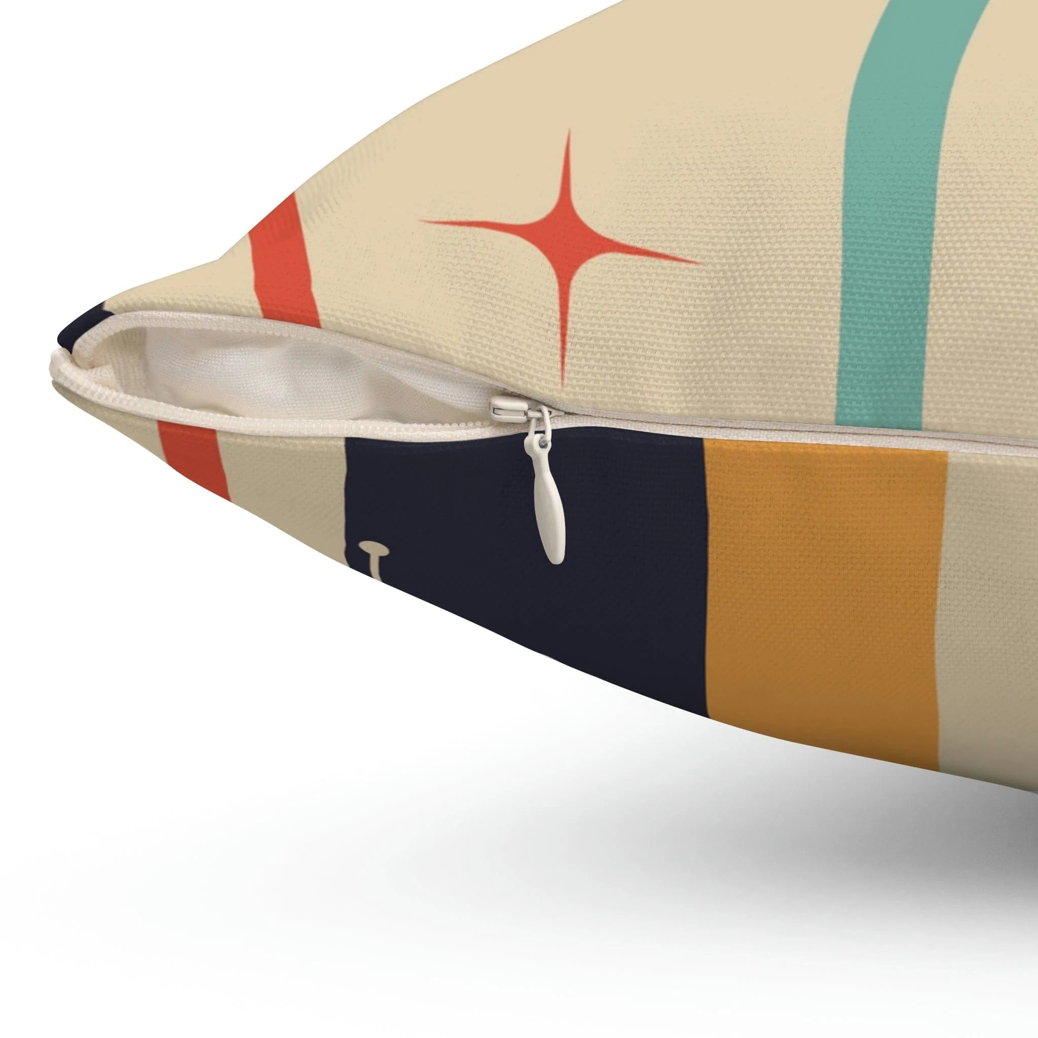 Mid Century Modern Geometric, Teal Blue, Mustard Yellow, Coral, Atomic Starburst Retro Pillow Case And Insert Home Decor