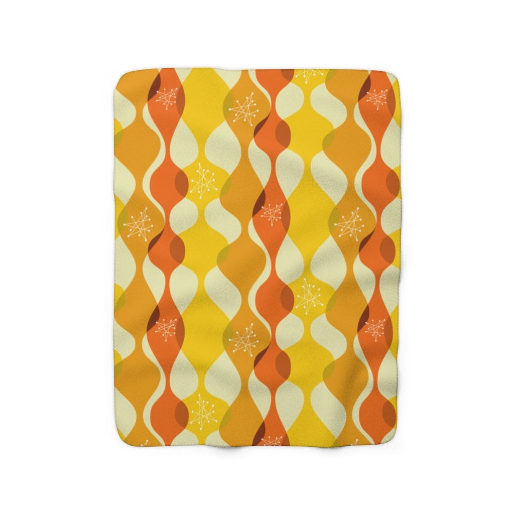 Mid Century Modern Geometric, Yellow, Orange, Retro Mid Mod Atomic Living MCM Home Decor Cozy Sherpa Fleece Blanket Home Decor