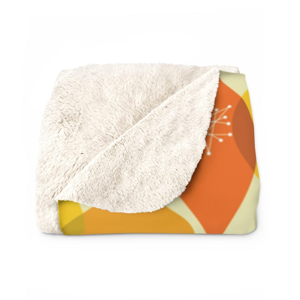 Mid Century Modern Geometric, Yellow, Orange, Retro Mid Mod Atomic Living MCM Home Decor Cozy Sherpa Fleece Blanket Home Decor