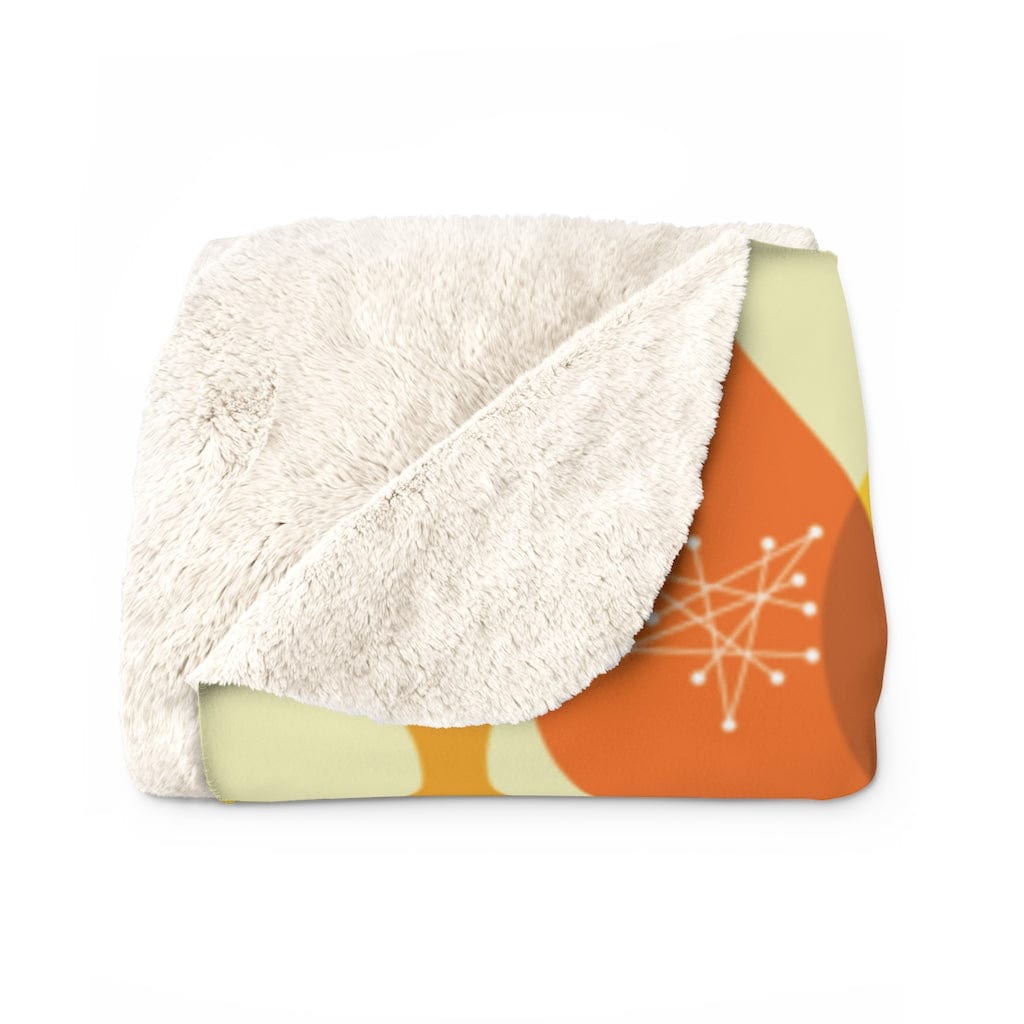 Mid Century Modern Geometric, Yellow, Orange,  Retro Mid Mod Atomic Living MCM Home Decor Cozy Sherpa Fleece Blanket Home Decor