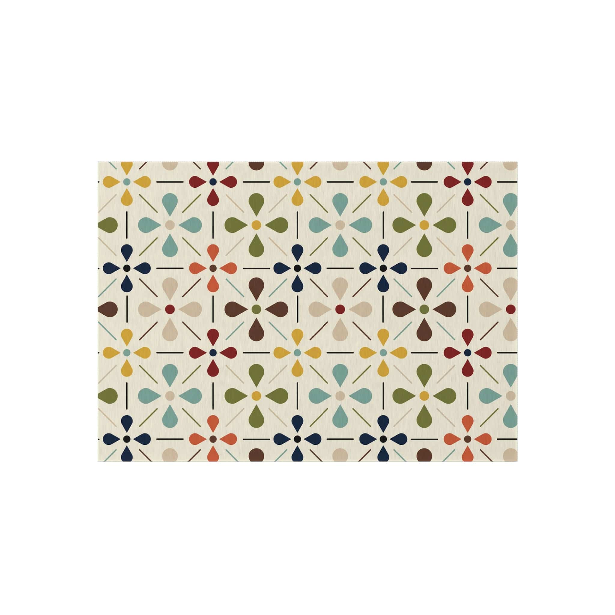 Mid Century Modern, Indoor/Outdoor, Scandinavian Flower, Retro, Orange, Brown, Green, Yellow, Aqua Blue, Outdoor Rug Home Decor