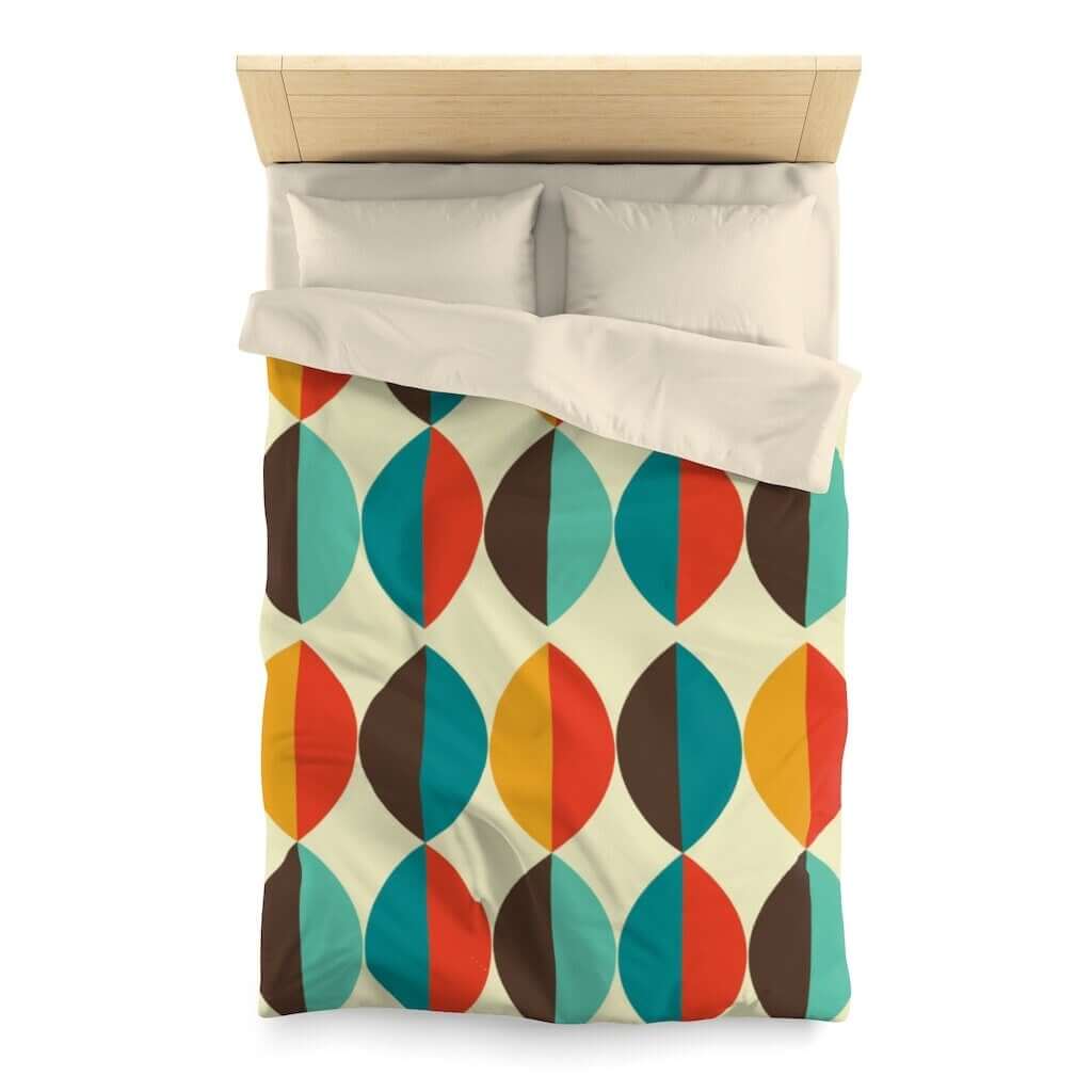 Mid Century Modern Multicolor Brown, Teal, Orange, Mustard Microfiber Duvet Cover Queen or Twin
