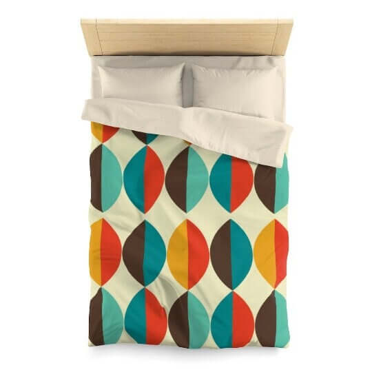Mid Century Modern Multicolor Brown, Teal, Orange, Mustard Microfiber Duvet Cover Queen or Twin