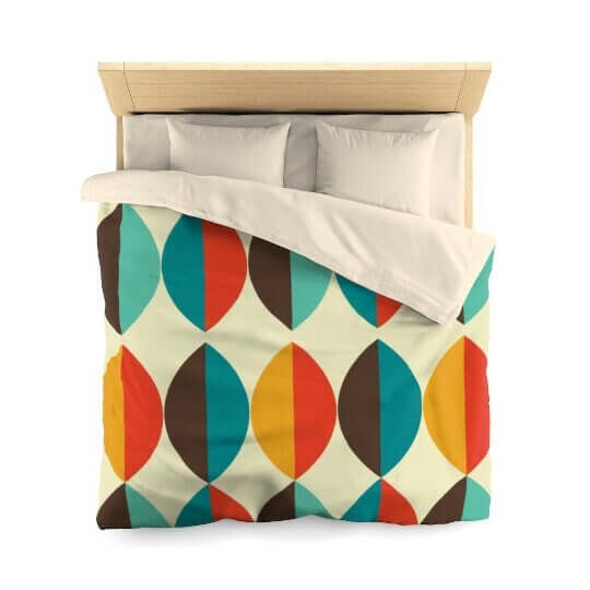 Mid Century Modern Multicolor Brown, Teal, Orange, Mustard Microfiber Duvet Cover Queen or Twin