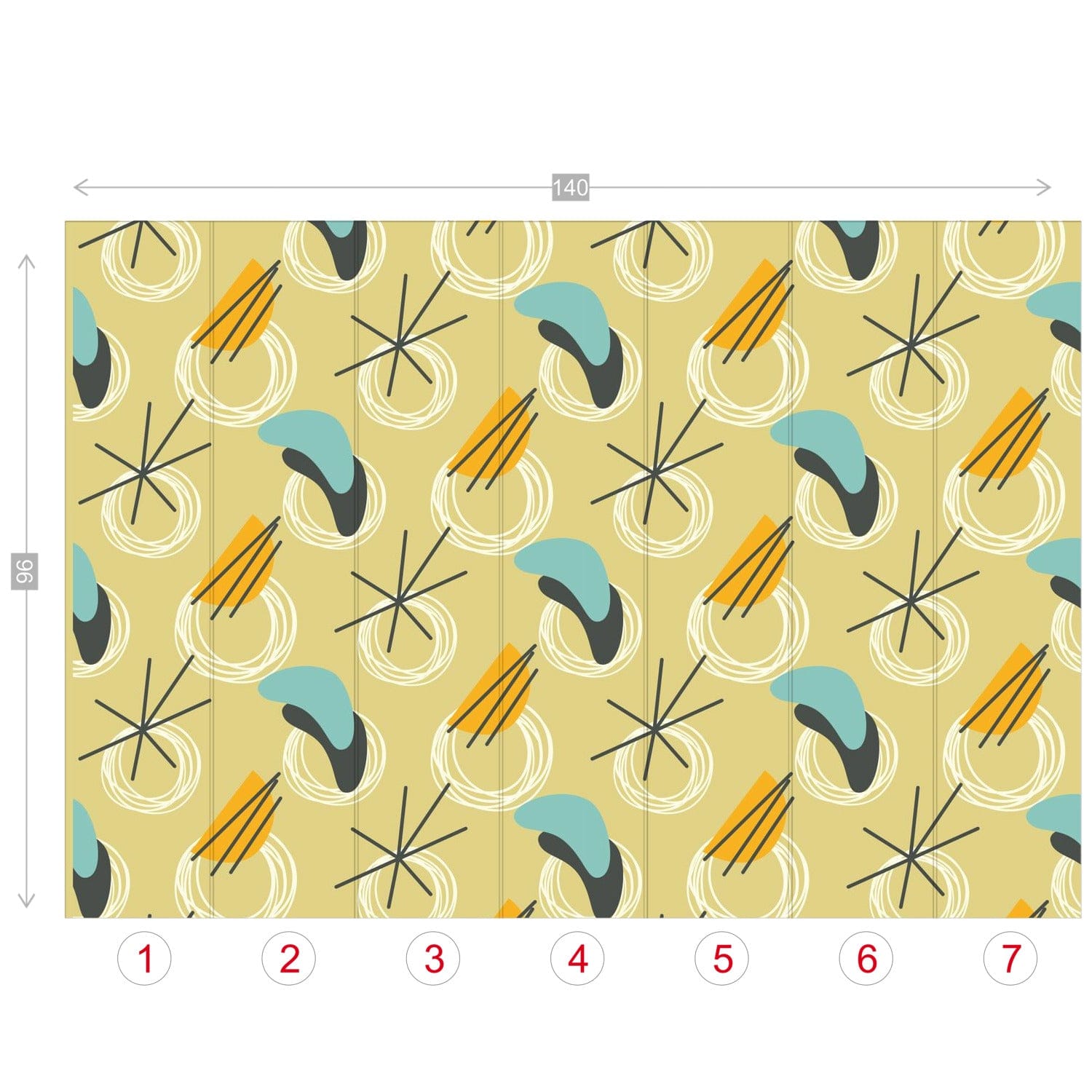 Mid Century Modern Peel And Stick, Yellow, Blue, Gray Boomerang, Retro Wall Murals Wallpaper