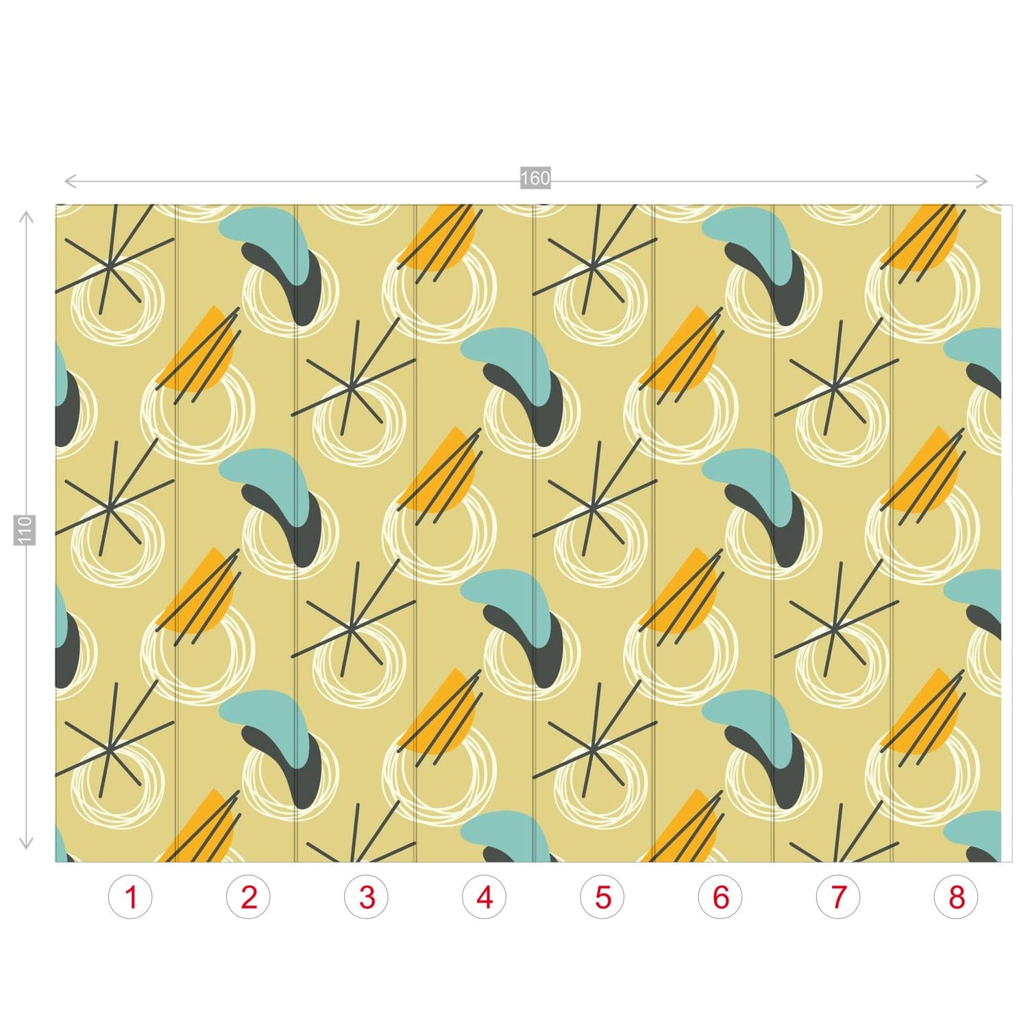 Mid Century Modern Peel And Stick, Yellow, Blue, Gray Boomerang, Retro Wall Murals Wallpaper