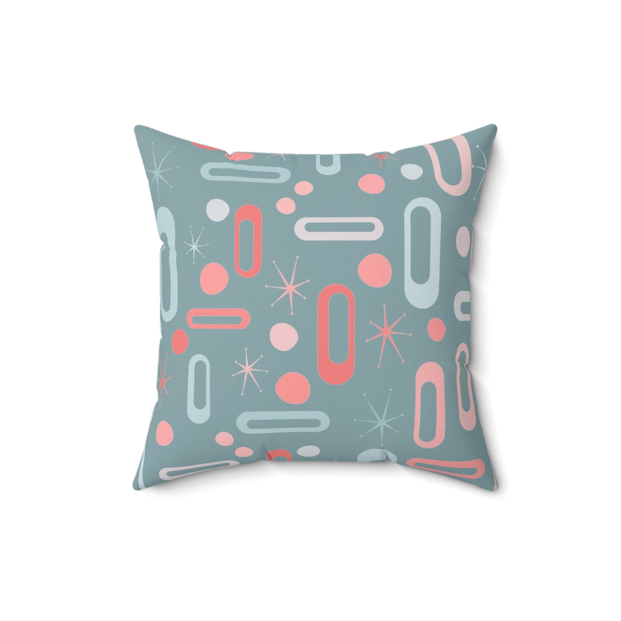 Mid Century Modern Pillow, Ice Blue, Pink, Coral, Geometric Designs, Atomic Starburst MCM Retro Home Decor Pillow And Insert Home Decor