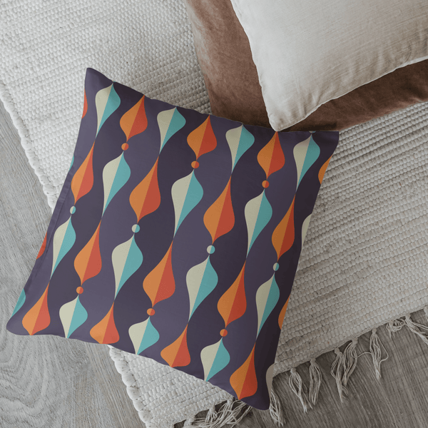 Mid Century Modern Pillows, Geometric Groovy Wave Lanterns, Eggplant Purple, Orange, Mustard Yellow, Teal, Retro Home Mod Home Decor