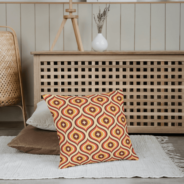 Mid Century Modern Pillows, Groovy 70's, Brown, Orange Yellow, Atomic Diamond, Retro MCM Home Decor Pillow Cushion And Insert